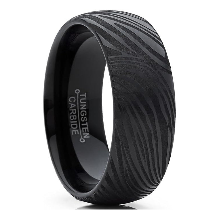 Black Tungsten Carbide with Zebra Striping Accents