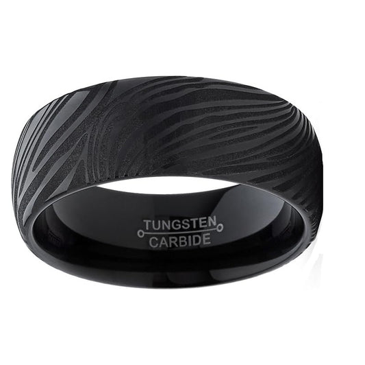 Black Tungsten Carbide with Zebra Striping Accents