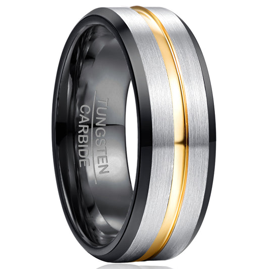 Frosted Black with Gold Accent/ Inlay Tungsten Ring