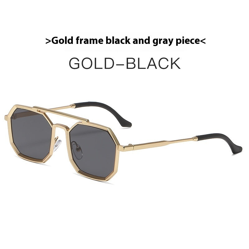 Steampunk Double Beam Sunglasses European And American Men's Metal Polygon Large Frame