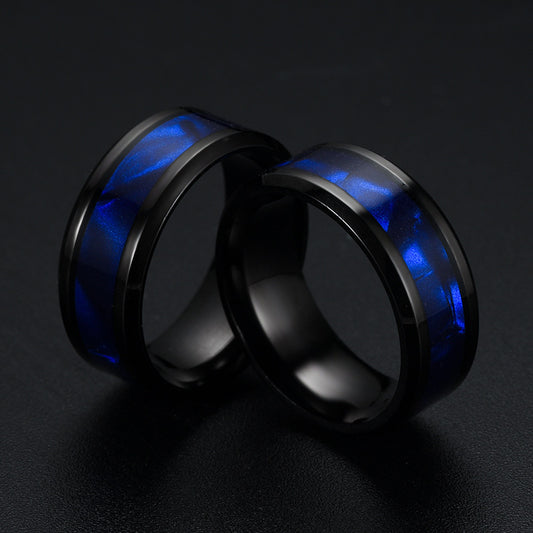 Titanium Two tone black and blue ring