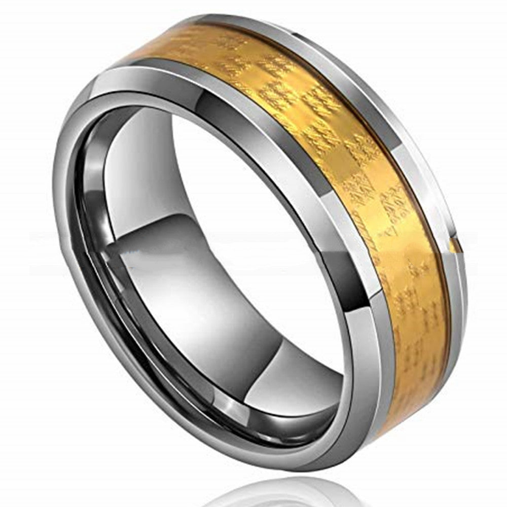 Polished Tungsten ring with Checkered Gold pattern Inlay