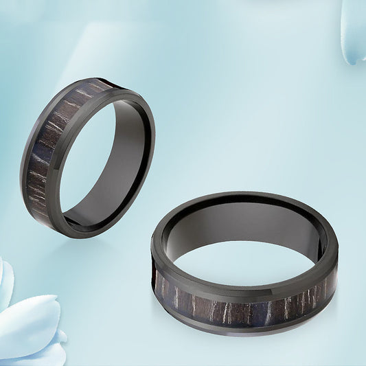 Fashion Simple Stainless Steel Ebony Pair Ring