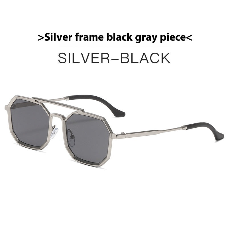 Steampunk Double Beam Sunglasses European And American Men's Metal Polygon Large Frame