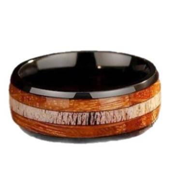 Stainless Steel Ring Wood Fossil European And American