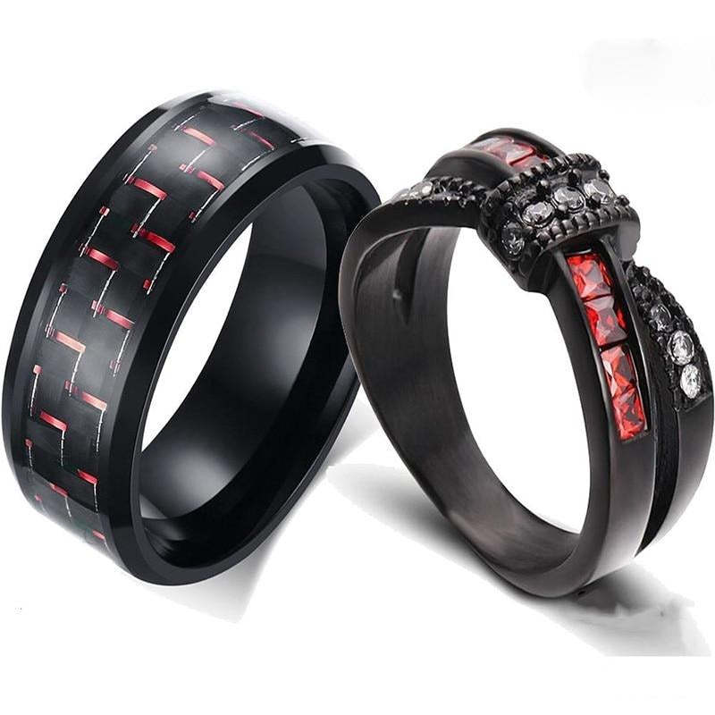 2 Tone Carbon Fiber Inlay Black Ring With Color Accents